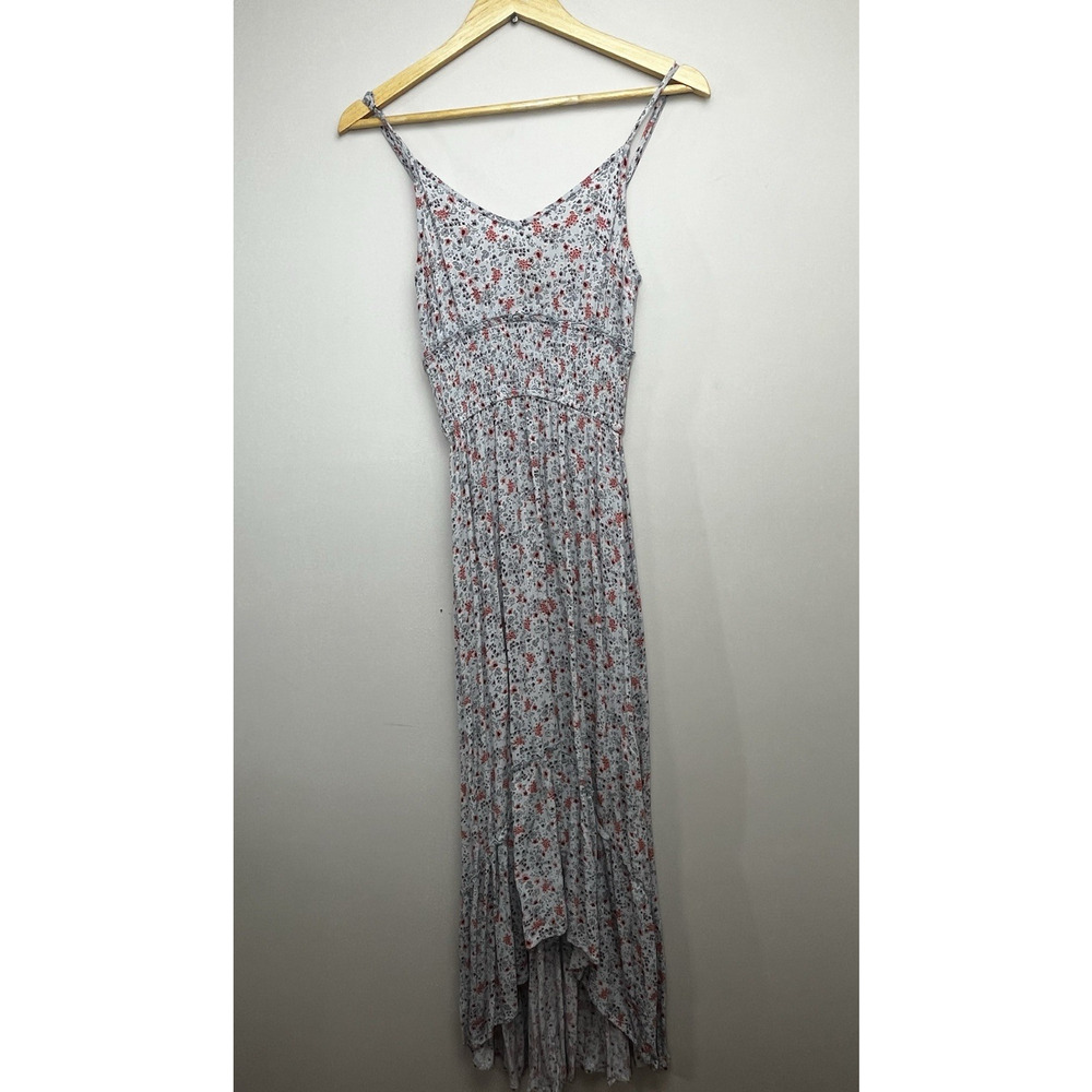 Olivia Grey Midi Dress Size XS Ditsy Floral Rousing Hi Low Tiered Light Blue